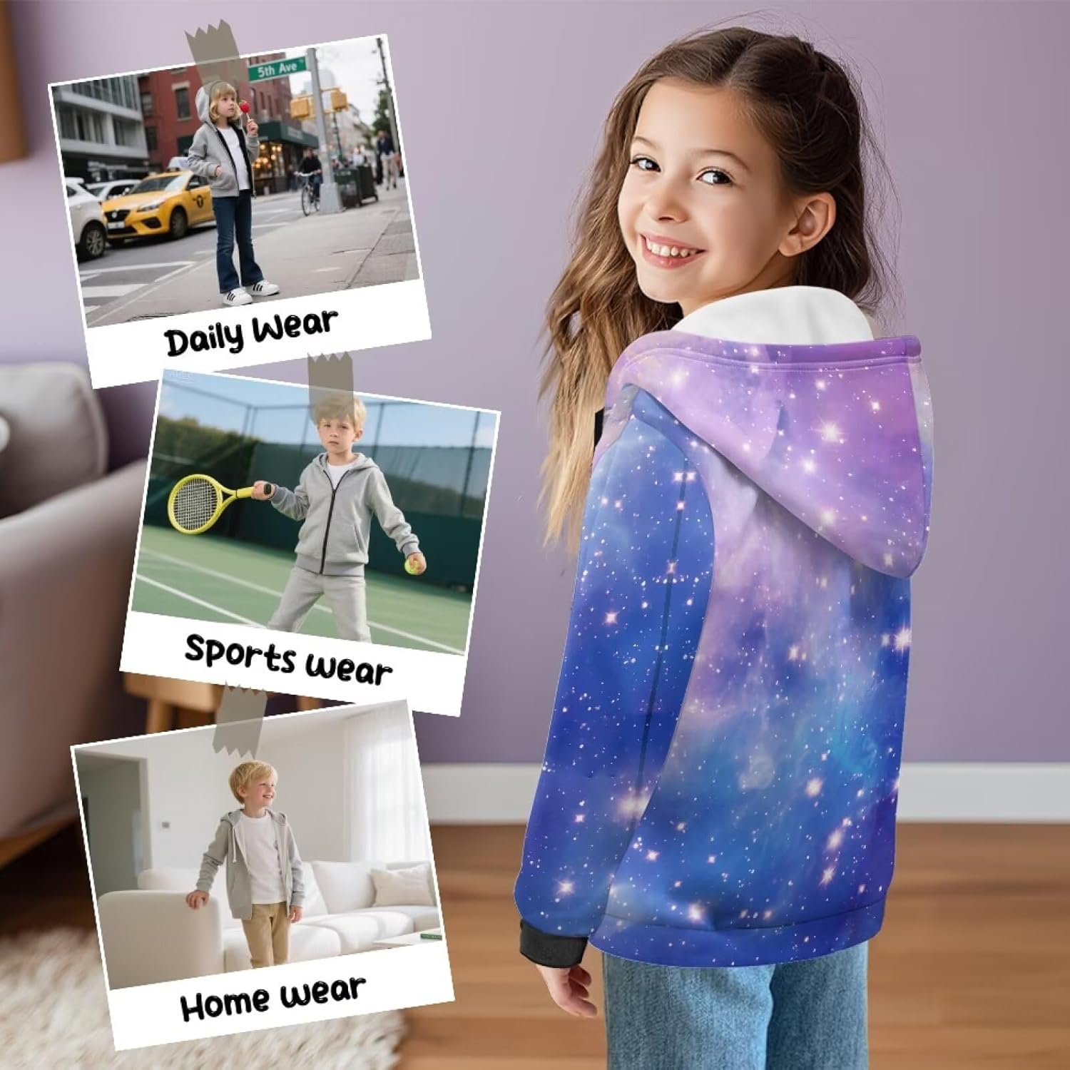 Fleece Jackets Hoodie for Kids Girls Full Zipper Up Hoodies Soft Hooded Sweatshirts Fleece Long Sleeve Jacket S-XL