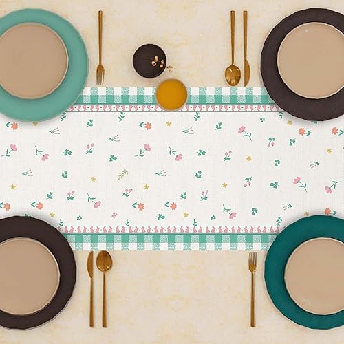 Miniatura 5 de FARMNALL Camino de mesa de Pascua de lino decoración de conejo huevo conejo decoración de búfalo mantel de Pascua a cuadros decoración de vacaciones