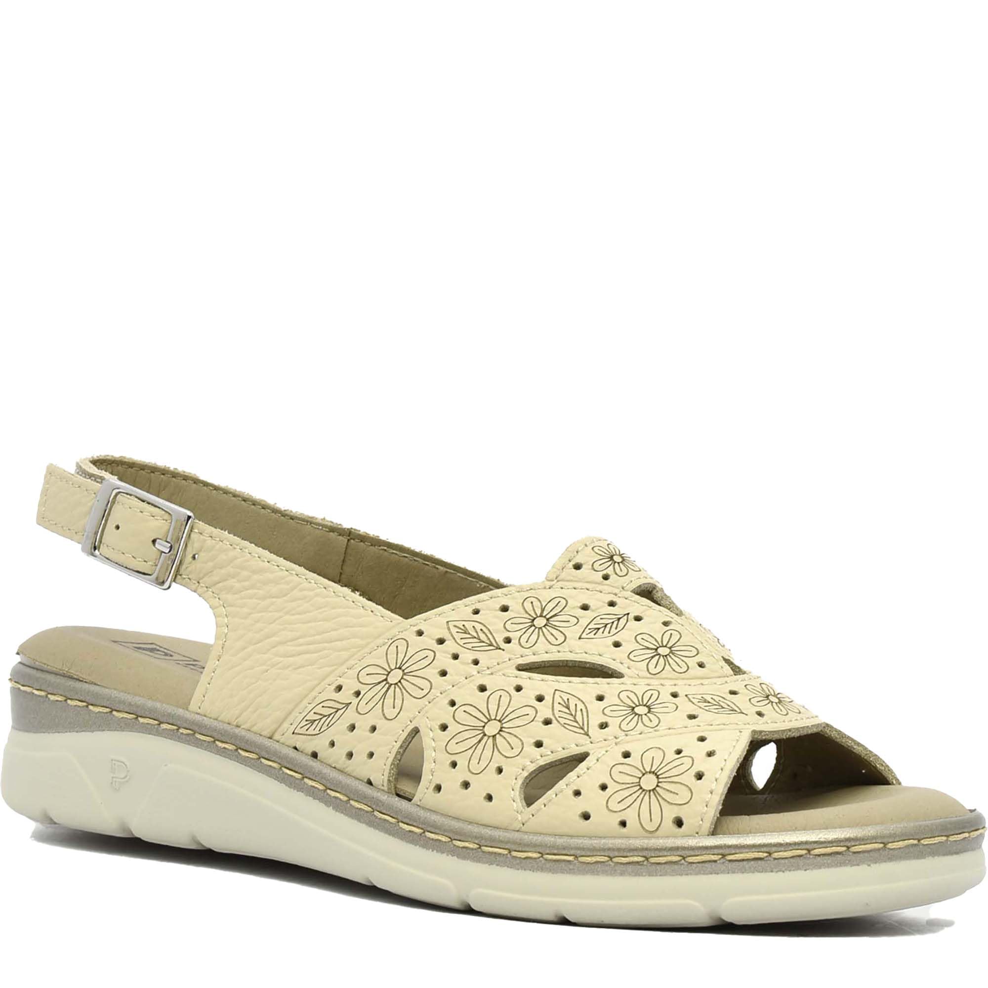 PITILLOS - Sandalia de piel,plantilla extraible,destalonada,tira al tobillo con hebilla,cuña baja, para: Mujer