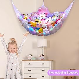 Unicorn Castle Stuffed Animals Net or Hammock Kids Toy Storage Organizer with LED Light Hanging Corner Stuffed Animals Holder Kids Girls Room Decor,White,XLarge (Pack of 1)