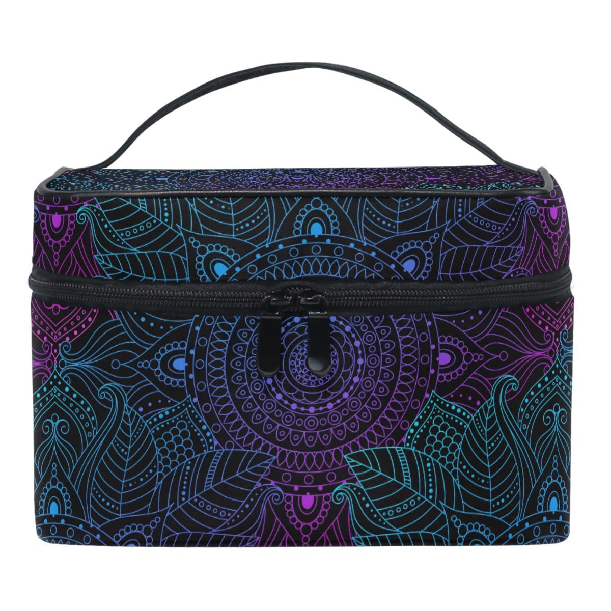 Makeup Train Case Art Arabesque Mandala Boho Ethnic Bohemian Korean Carrying Portable Zip Travel Cosmetic Brush Bag Organizer Large for Girls Women