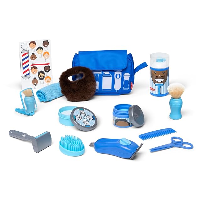 MELISSA & DOUG - Set de Juego Barbería: Juego de Afeitado con Barba y 16 Accesorios - 6074900 - Juguetes Niños 3 Años + - Regalo Niño 3 Años + Juegos Infantiles