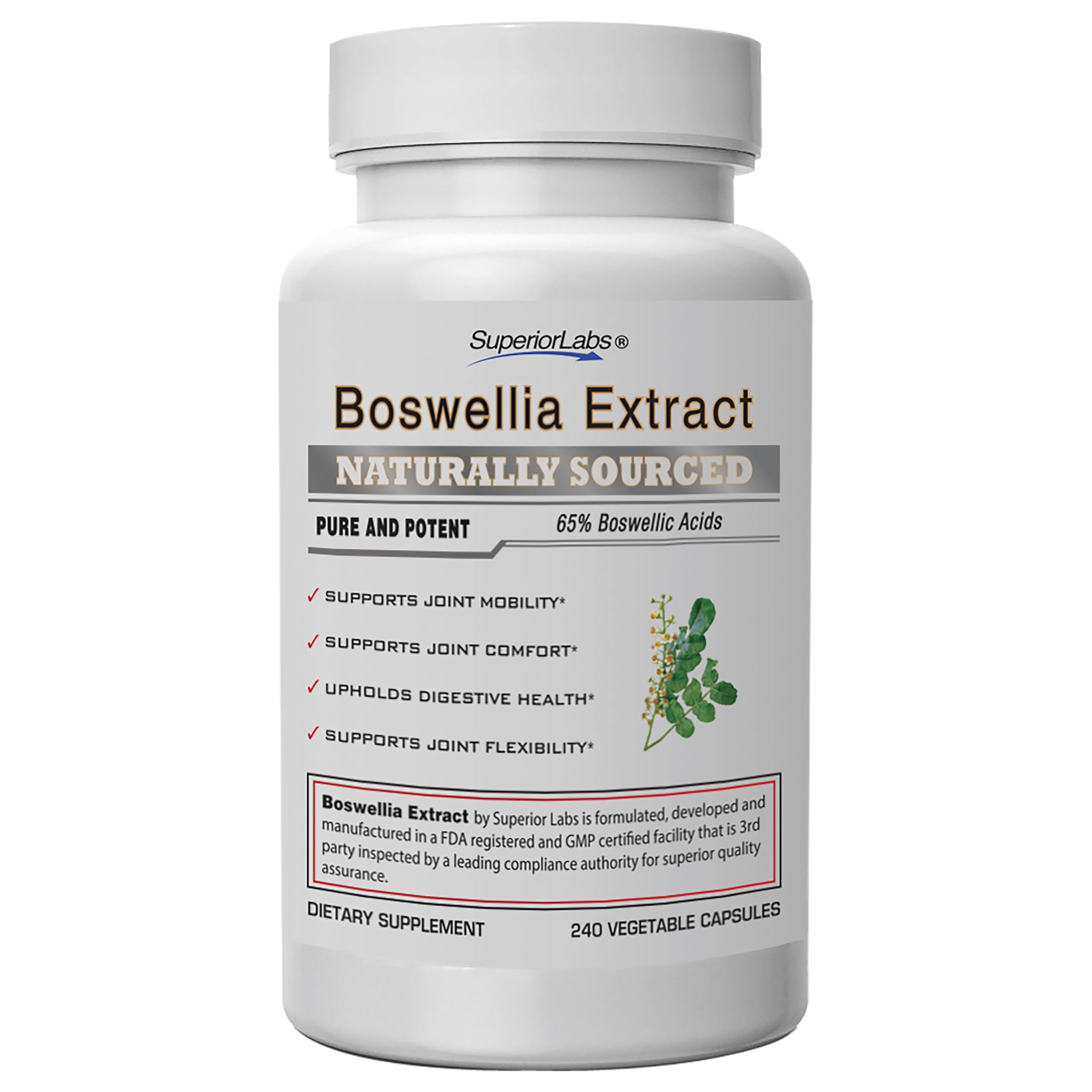 Boswellia Serrata Extract 500mg – 65% Boswellic Acids, Pure Non-GMO, Zero Fillers, Indian Frankincense, Supports Healthy Inflammatory Response & Joint Comfort – 240 Veg Caps