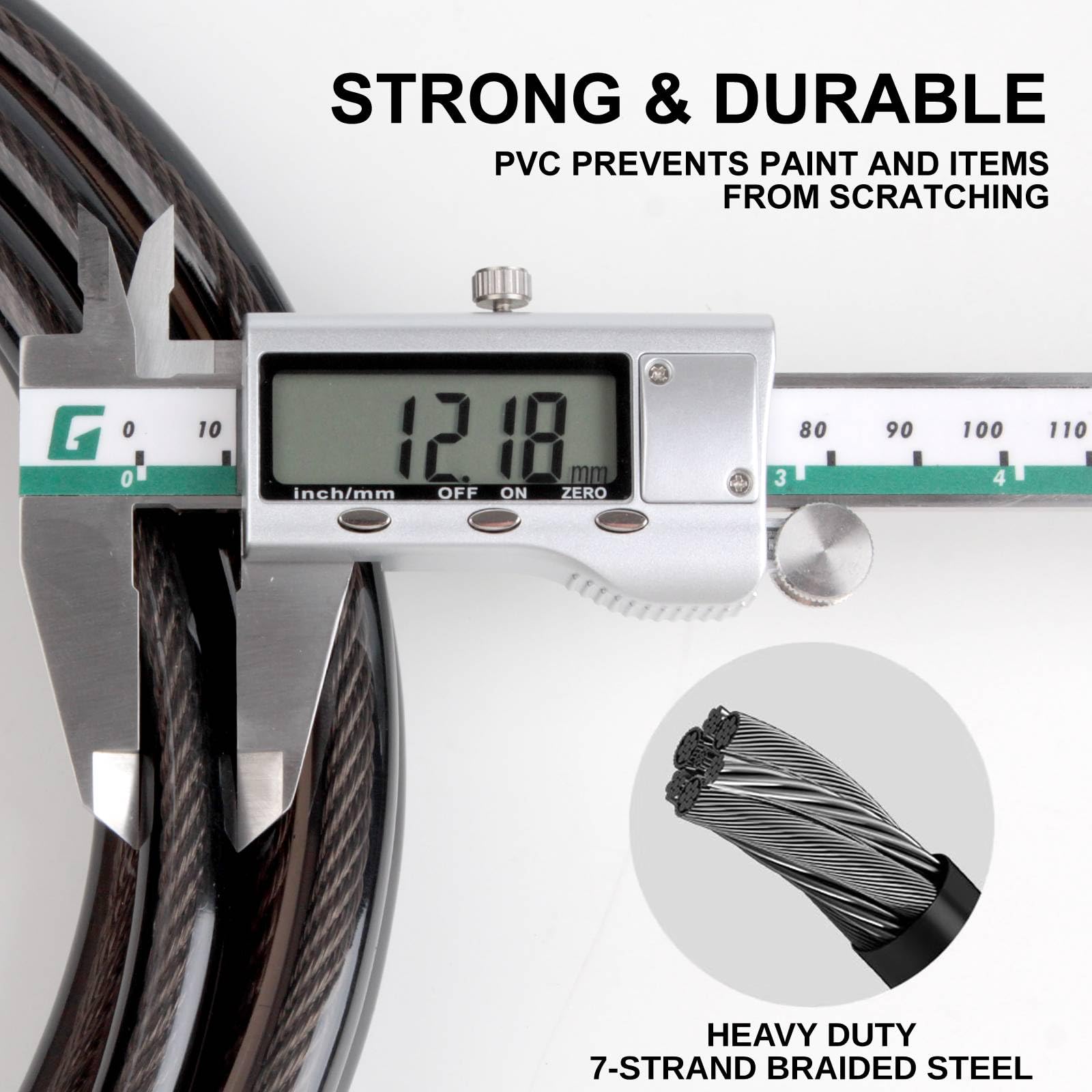 Venzio Cavo antifurto resistente da 12 mm con passanti, cavo di sicurezza in acciaio, catena antifurto rivestita in PVC, per biciclette, cancelli, griglie, generatori