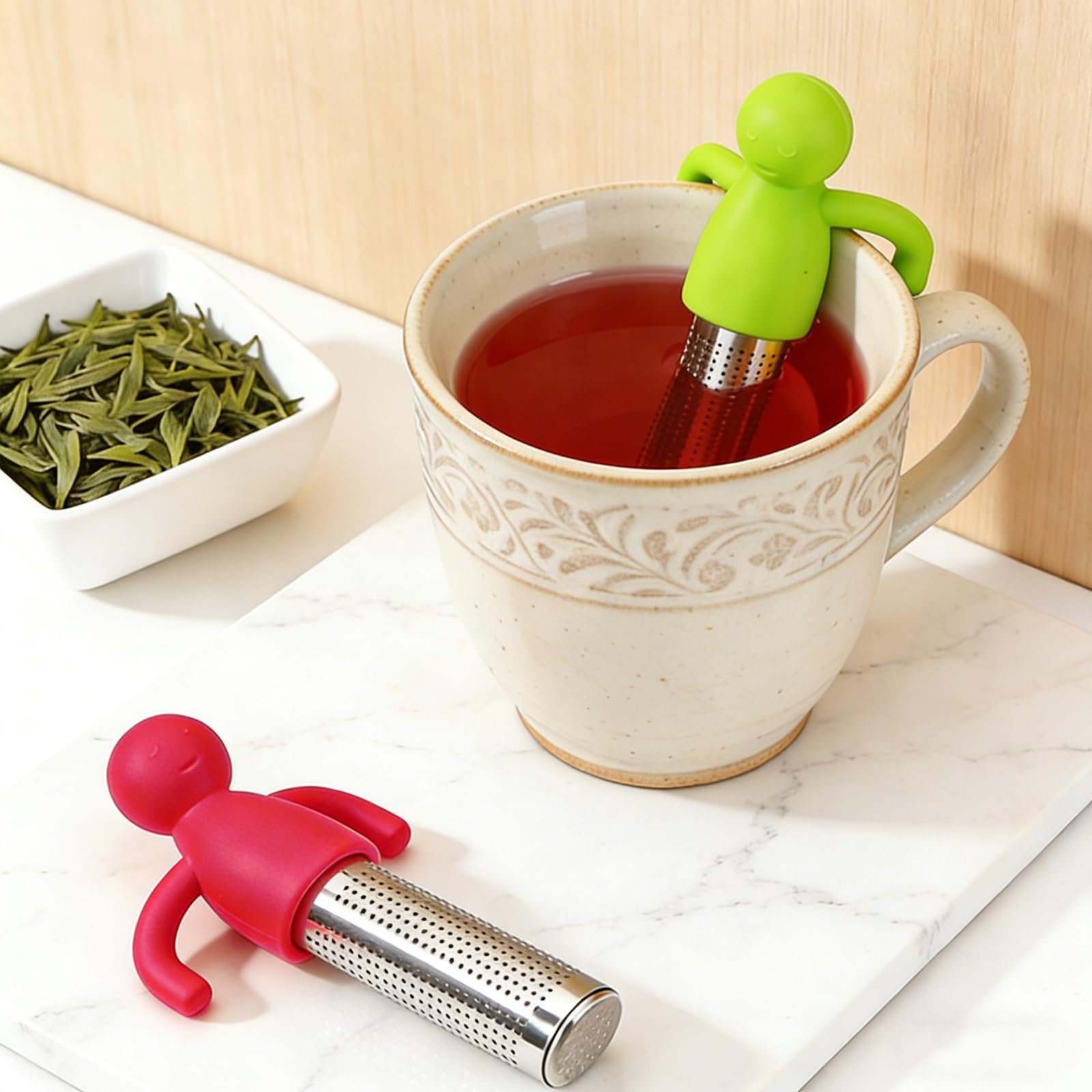 Coladores de Té de Silicona en Forma Humana, Infusor a Prueba de Caídas, Filtro de Acero Inoxidable para Té Suelto, Rosa