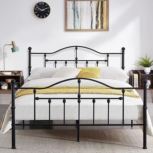 Miniatura 12 de VECELO Base de cama de tamaño matrimonial con plataforma mental, base de colchón con cabecero de soporte de listones de acero, no necesita somier,