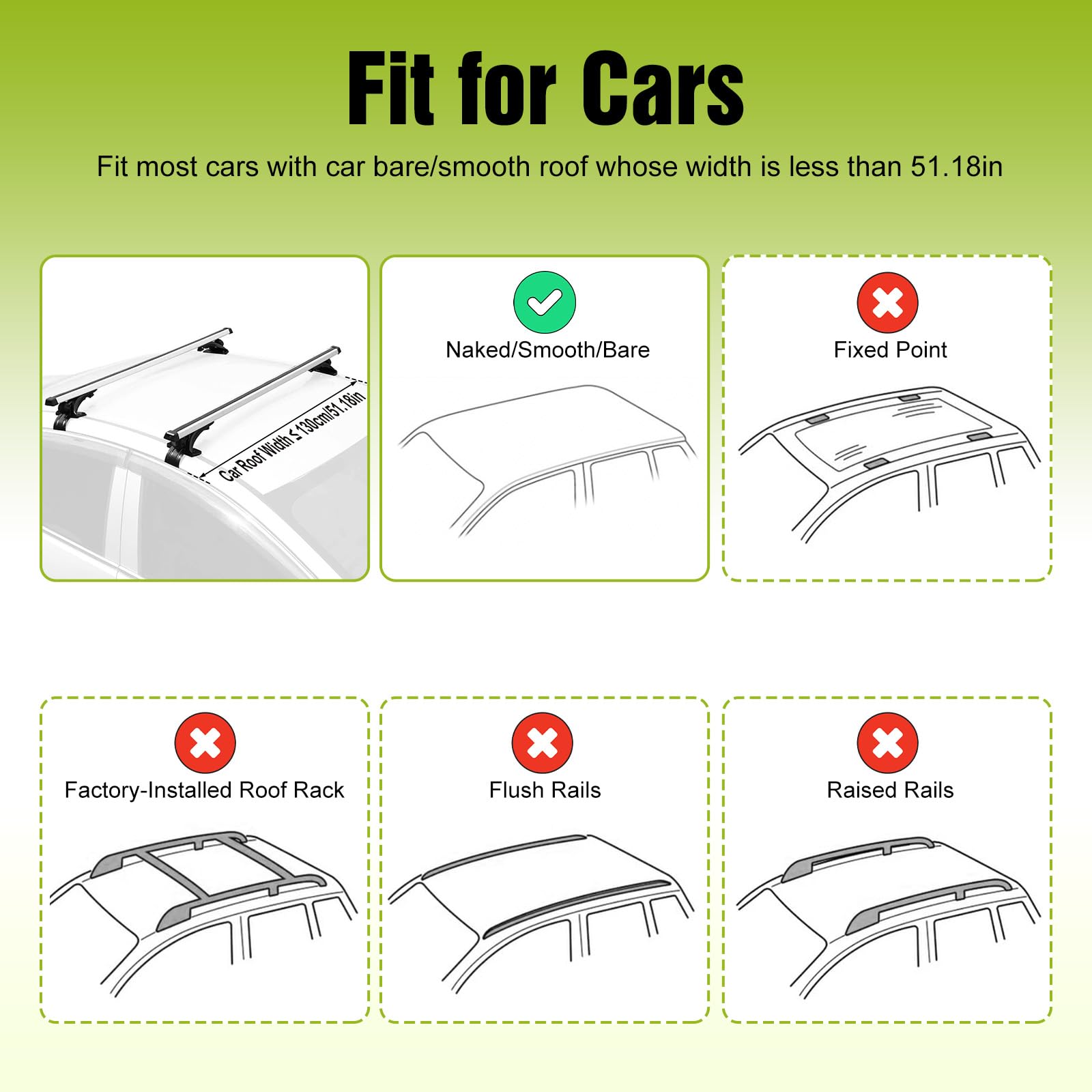Universal Car Roof Rack 42.91in-44.88in, Heavy-Duty Aluminum Adjustable Roof Rack Cross Bars for Kayak, Bike, Luggage, Roof Rails with Theft Lock for Bare Roof Cars, 165lbs Load Capacity (47.24")