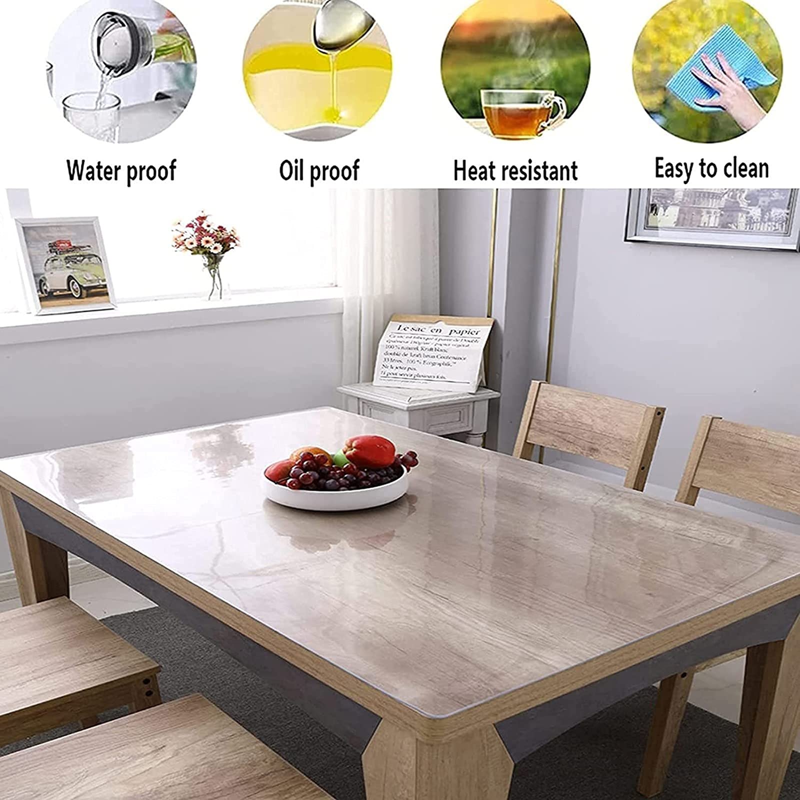CTable Protector- Funda protectora de 2 mm de grosor, impermeable y resistente al aceite, para cocina, mesa de comedor y mesas auxiliares, lavable, resistente a los arañazos, 150 x 210 cm