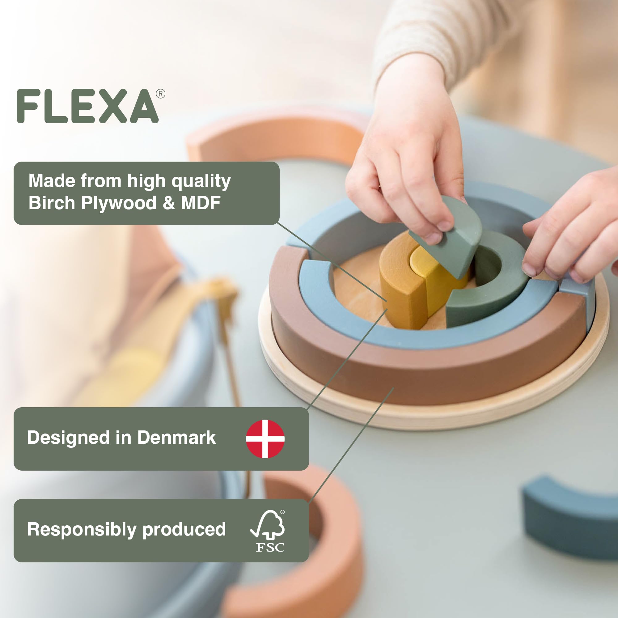 FLEXA Regenbogen Holz-Puzzle – Montessori Lernspielzeug Ab 2 Jahre Für Feinmotorik & Kreativität