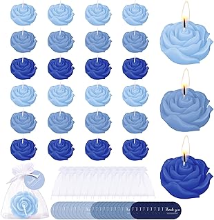 Treela 24 Set Flower Candles Wedding Favor for Guests Mini Blue Rose Sha...