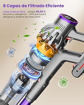 Aspiradora sin Cable, 550W/45KPa/70Mins Aspirador Escoba sin Cable Potente de 1.6L, con Pantalla Táctil LED y Cepillo Antienredos, 6 en 1 Aspirador Inalámbrico para Suelos/Alfombras/Pelo de Animales5