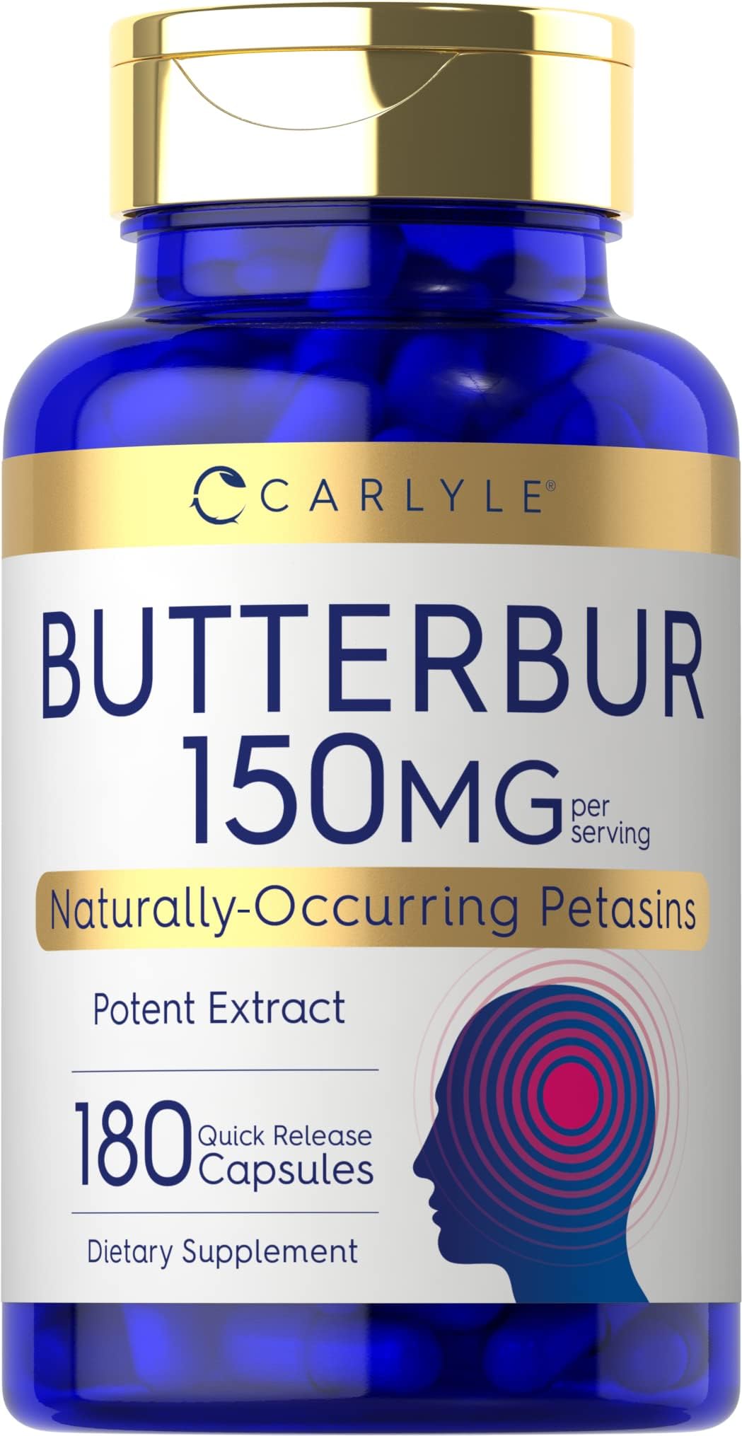 Carlyle Butterbur Supplement 150 mg | 180 Capsules | PA Free Root Extract | Petasites Hybridus | Non-GMO and Gluten Free