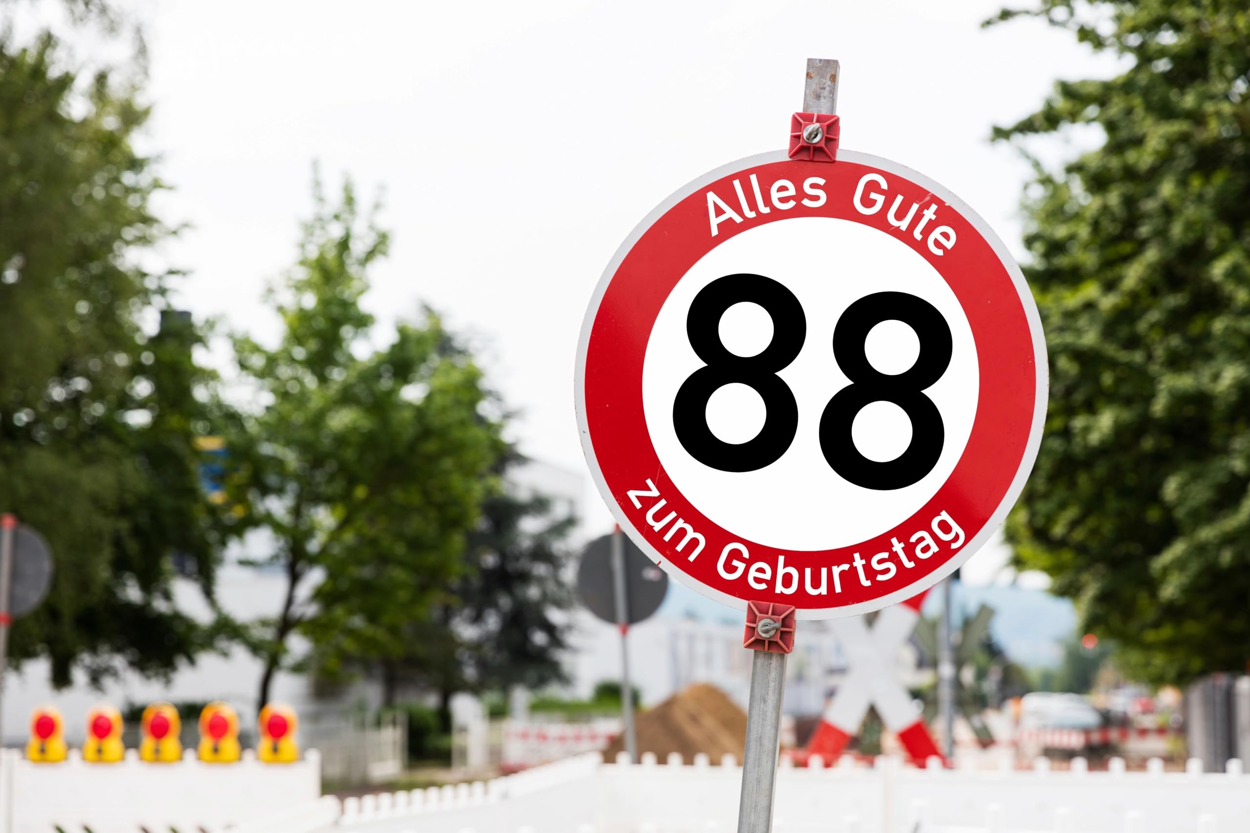 Geburtstagsschild 88 | Verkehrsschild Qualität | 2mm Aluminium | "Alles Gute zum 88 Geburtstag" | Weißer Schriftzug Alles Gute zum Geburtstag | Kein billiges PVC/Plastik | (Ø420)