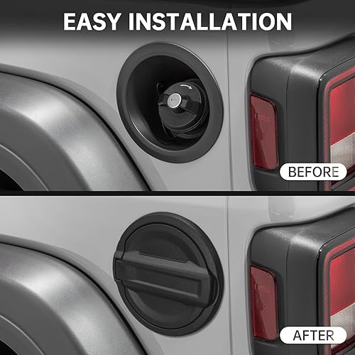 Miniatura 3 de Cubierta de tapa de tanque de gas de aluminio con cierre de puerta compatible con Jeep Wrangler 2018-2023 JL & Unlimited