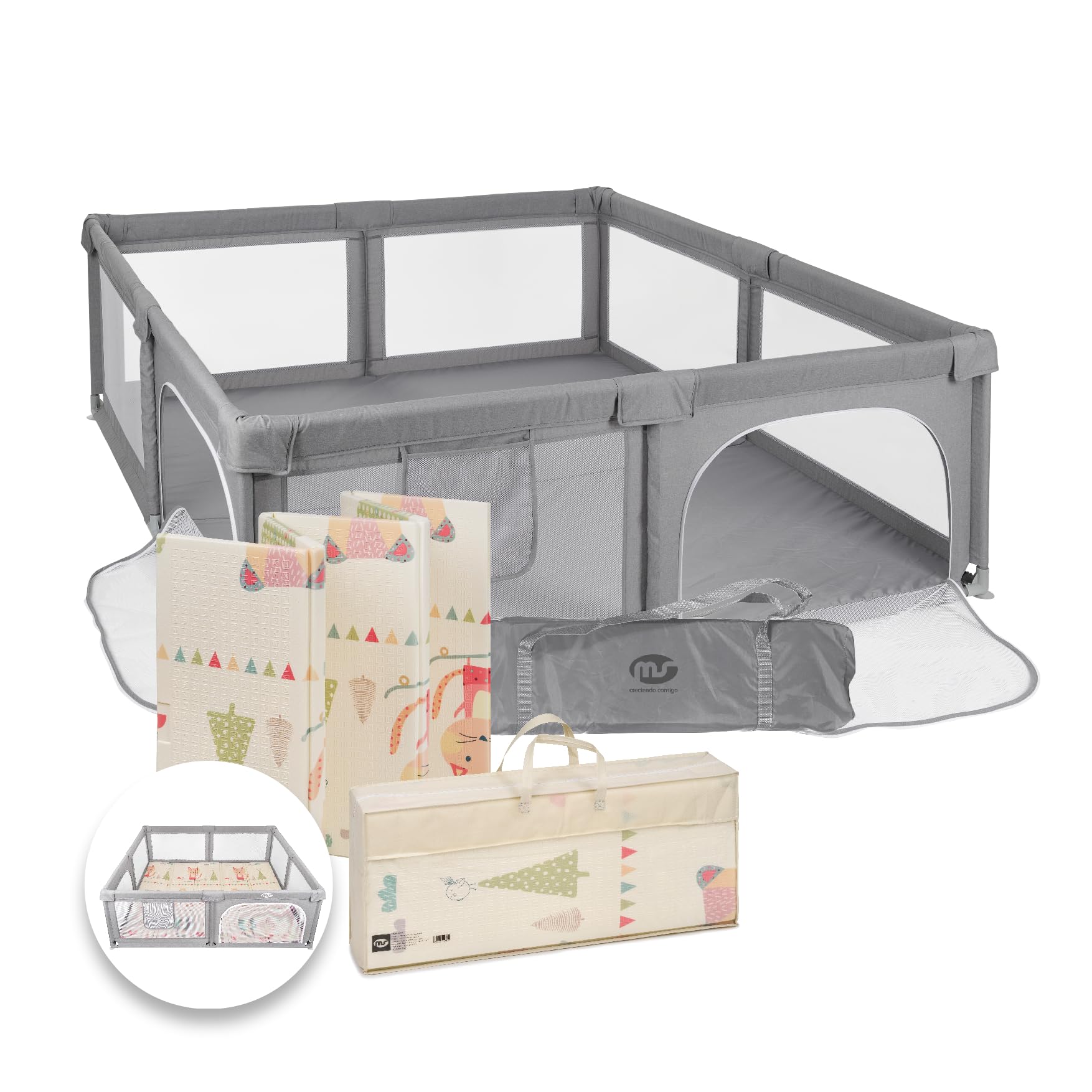 MS BabyWorld - Recinto per bambini XXL + Tappeto gioco per bambini 180 * 200 cm - Tappeto bifacciale, altamente imbottito (spessore 1,5 cm), Box molto grande e alto - pieghevole e con borsa trasporto