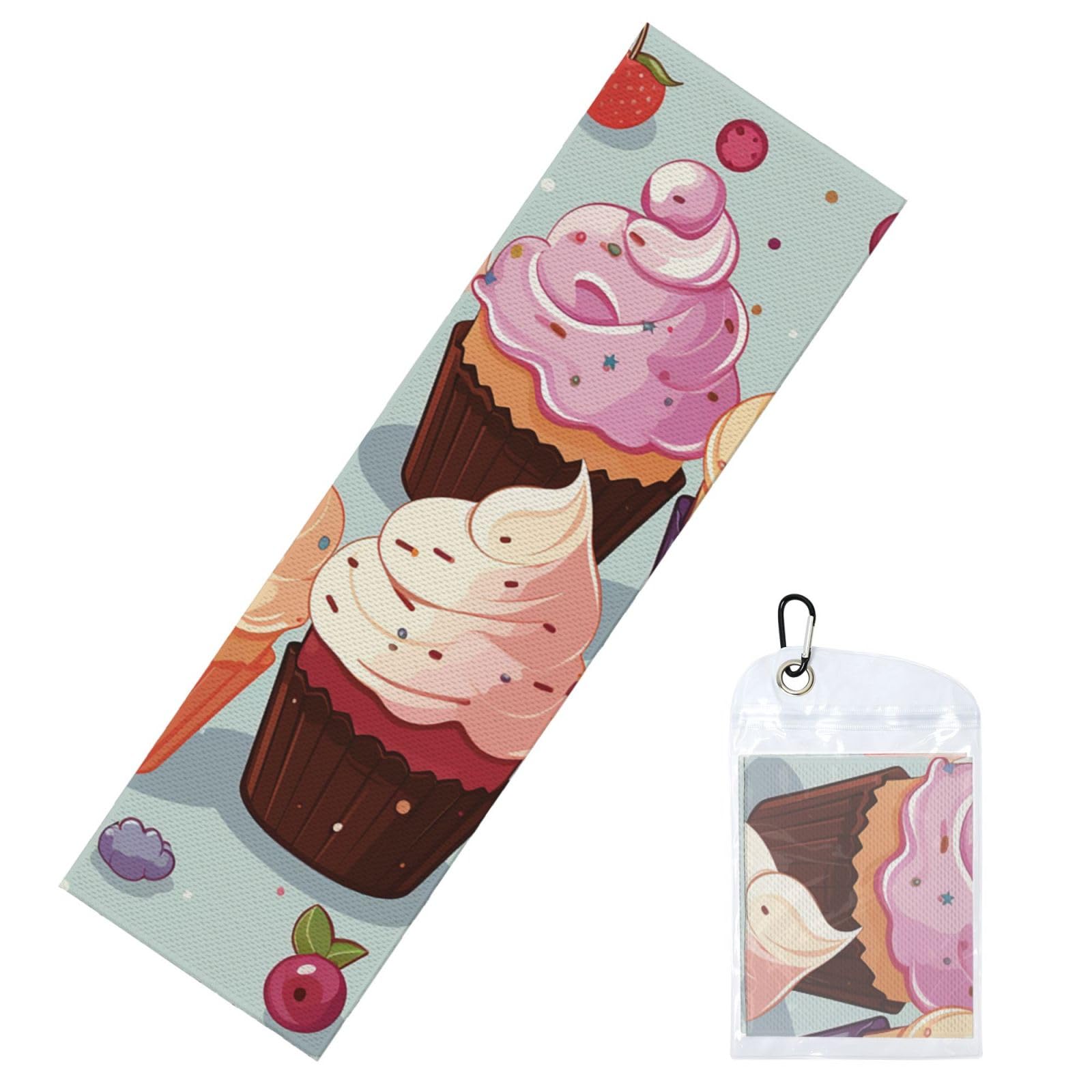 DWVTSLH Cooling Towel for Neck and Face, Cupcakes Ice Towel for Hot Weather, Soft Microfiber Chilly Towels with Waterproof Bag & Carabiner, Breathable Workout Towels 40"x12"