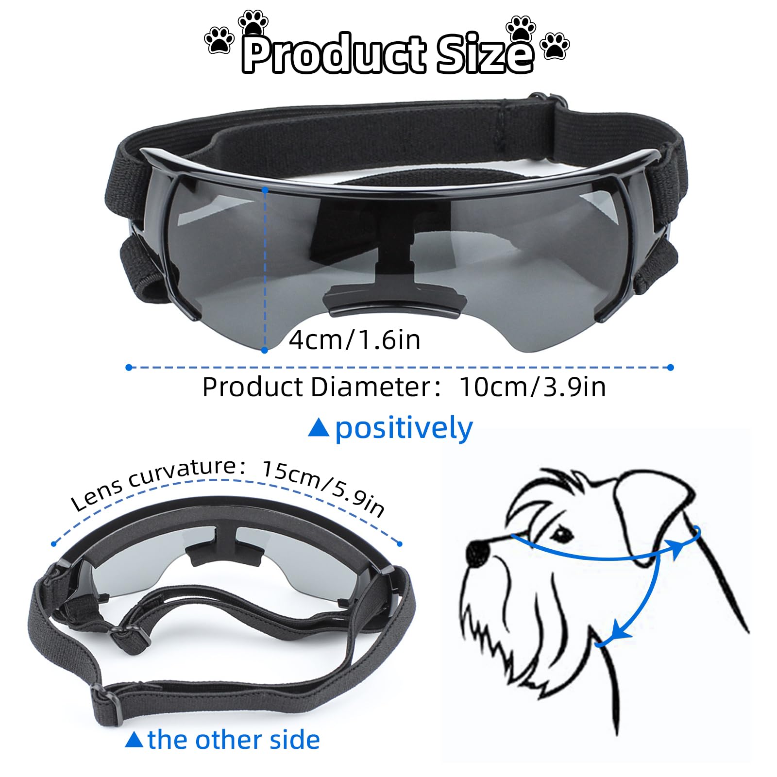 Sommer Schneebrille, Sonnenbrille für Kleine Hunde, Augenschutz Brille Windschutzbrille,UV-Schutz Hunde Sonnenbrillen,Beschlagfrei,für Motorrad Hundefahrradkorb Cabrio (Schwarz)