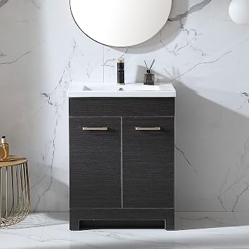 24" Bathroom Vanity with Sink, Black Bathroom Vanity Cabinet Set, Small Bathroom Vanity Sink Combo, Modern Bath Vanity with 2 Doors