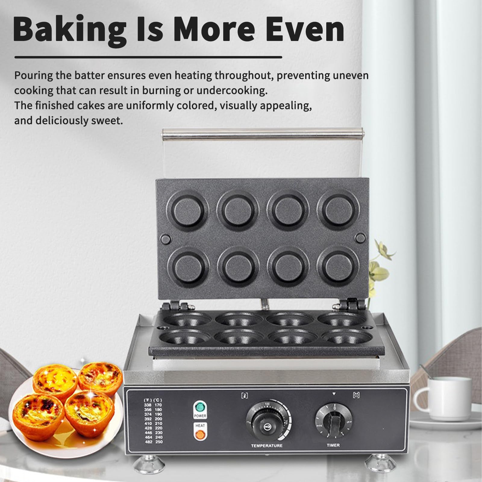 Mini Macchina per Gusci di Torta all'Uovo, Macchina per Cuocere Gusci di Torta all'Uovo, 8 Stampi Riscaldamento a Doppia Faccia 50-300℃, con Timer, per Pasticcerie