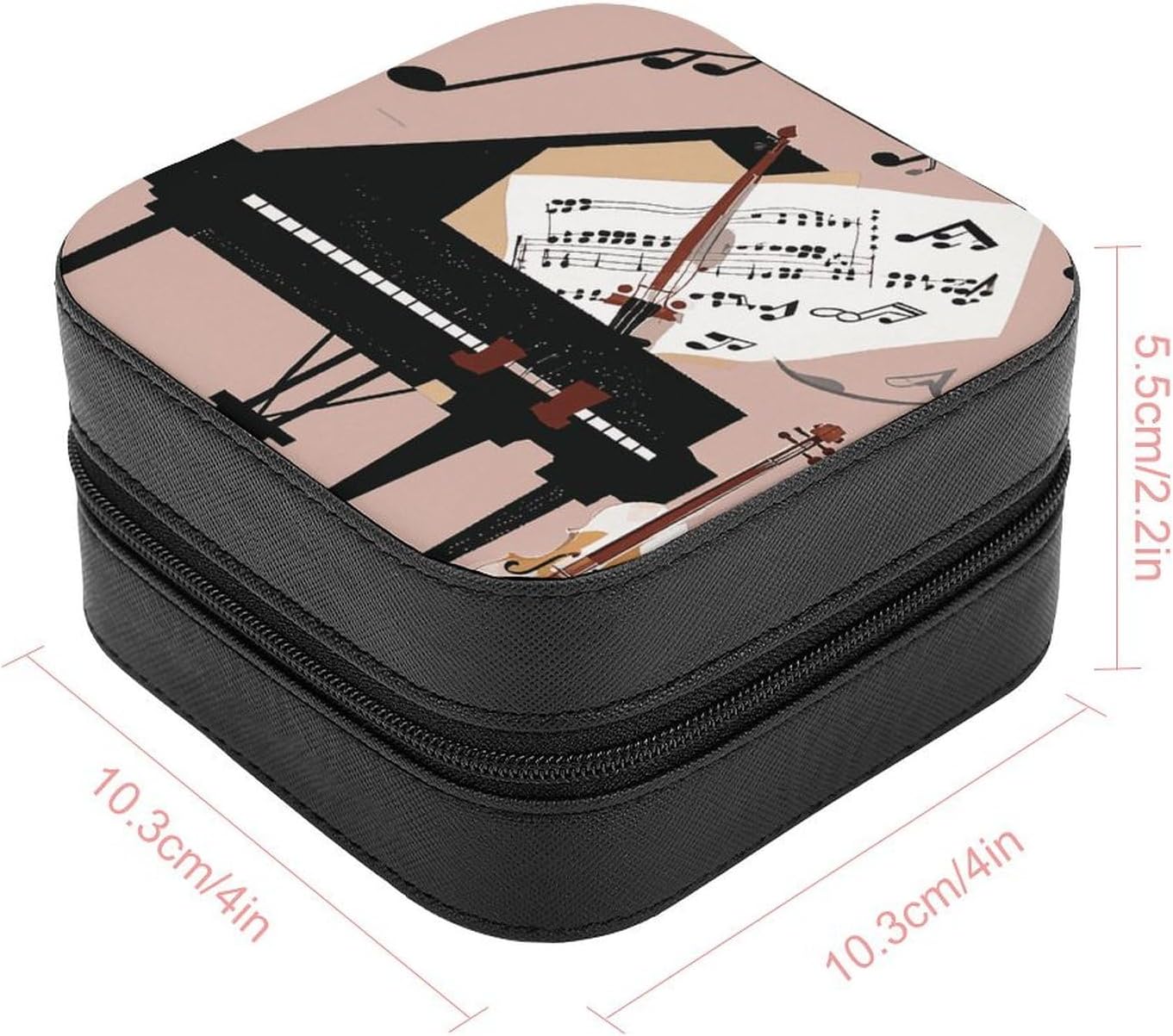 Portable Travel Jewelry Case Piano Violin Music Notes Printed Small Trinket Box PU Leather Mini Earrings Storage Holder Rings Organizer for Women Necklace Bracelets image 2