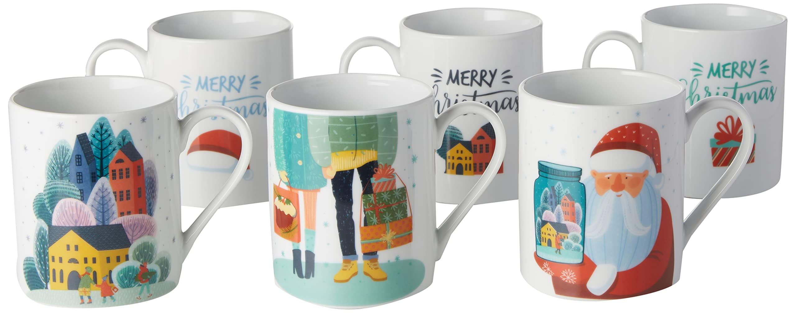 Home Xmas Village Set 6 Mug in Porcellana, cc340, Tazze Colazione, Decoro Natalizio
