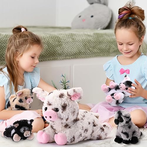 Vista 13 de 5 animales de peluche de cerdo, 12 pulgadas de peluche grande de mamá con 4 bebés pequeños en el vientre de la madre, regalos para madres, niños