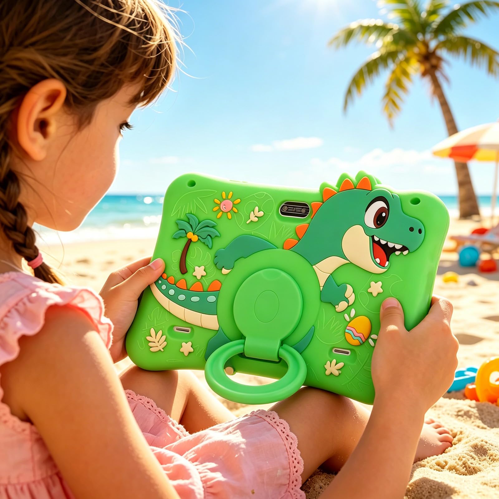 Annadue Tablet per Bambini da 8 Pollici, Tablet per Bambini con Custodia Antiurto e Stilo per Android 8.1, Schermo HD da 2 GB+16 GB, Doppia Fotocamera, Apprendimento per D (GREEN)