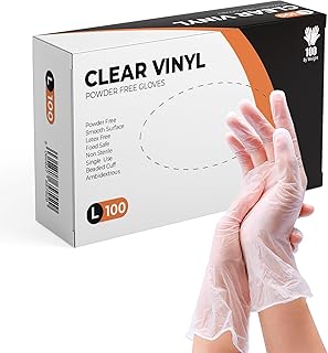 PANKTI Clear Vinyl Gloves, 100 Count, Clear Disposable Gloves - Packaging may vary (100, Large)
