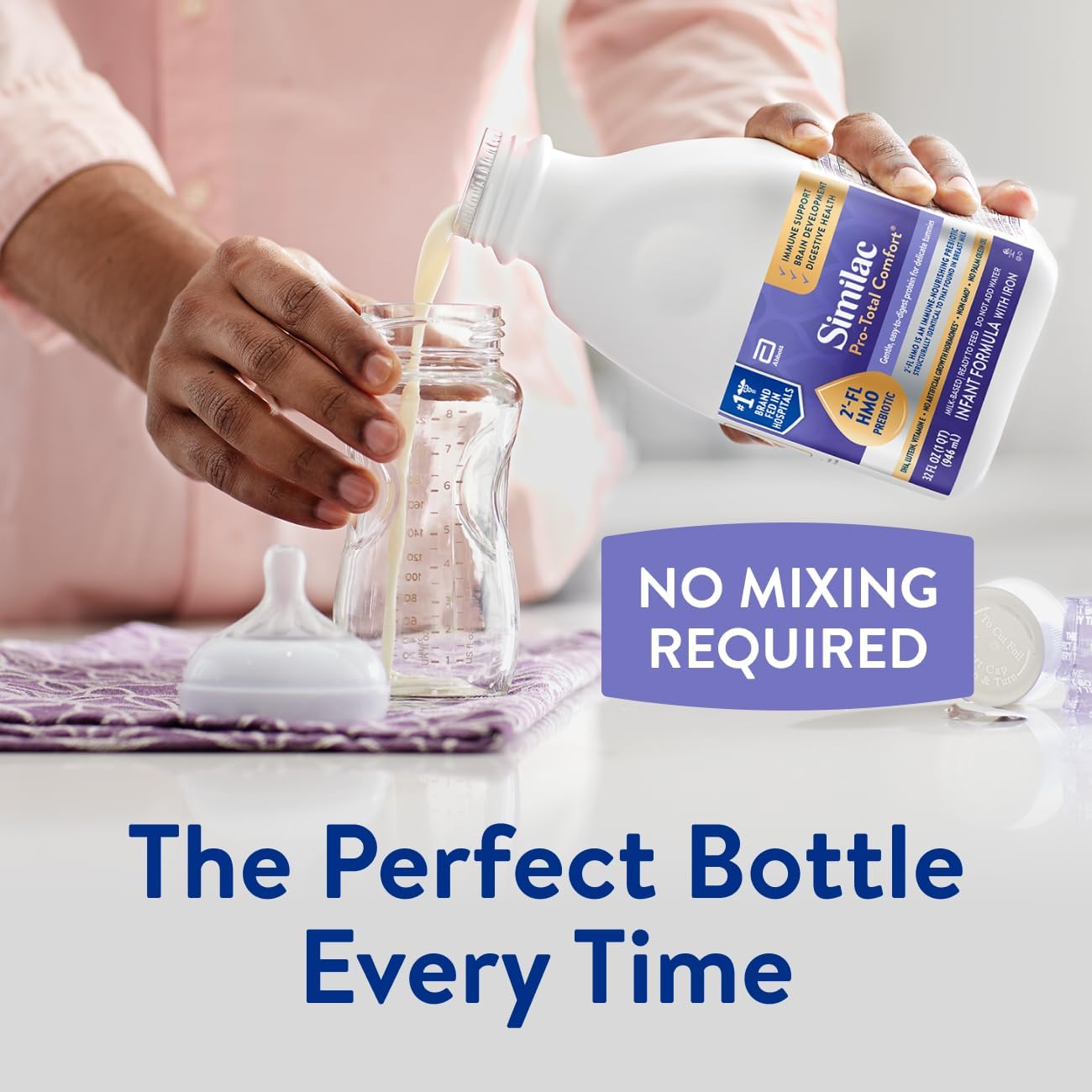 Similac Pro-Total Comfort Infant Formula With Iron, Gentle, Easy-to-Digest Formula, Has 2'-FL HMO for Immune Support, Non-GMO, Ready-to-Feed Baby Formula, 32-fl-oz Bottle, Pack of 6