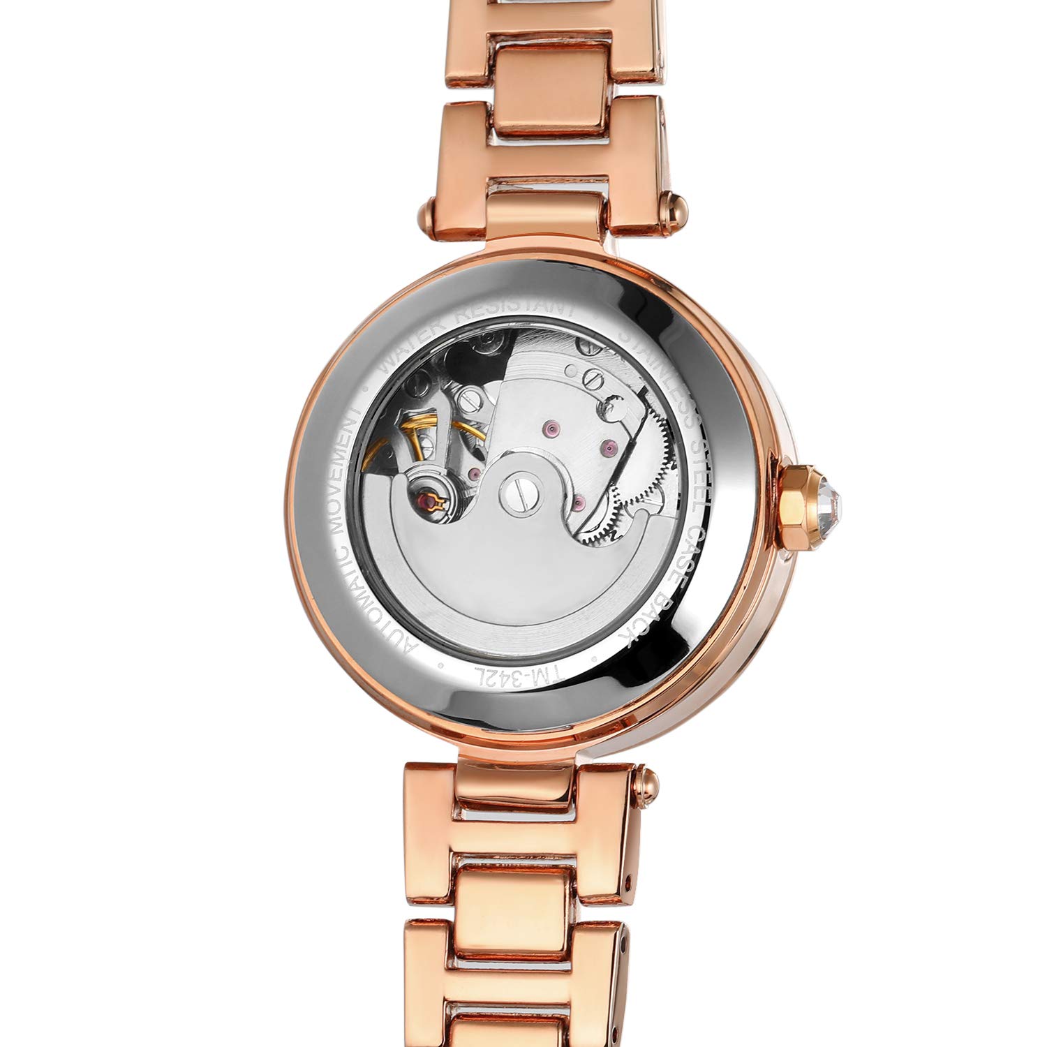 FORSINING Damen Stilvolle Analog Zifferblatt Automatische Skelett Uhr mit Edelstahl Armband