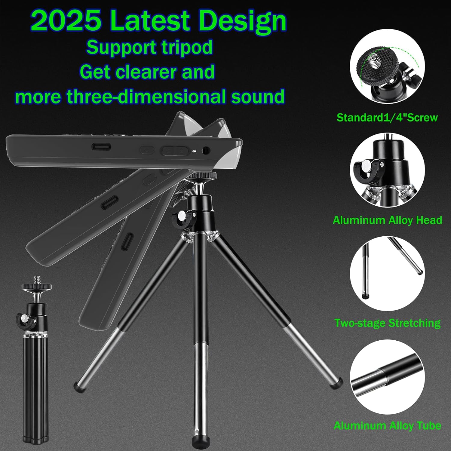 Aiworth LD629 Digital Voice Recorder mounted on a tripod stand