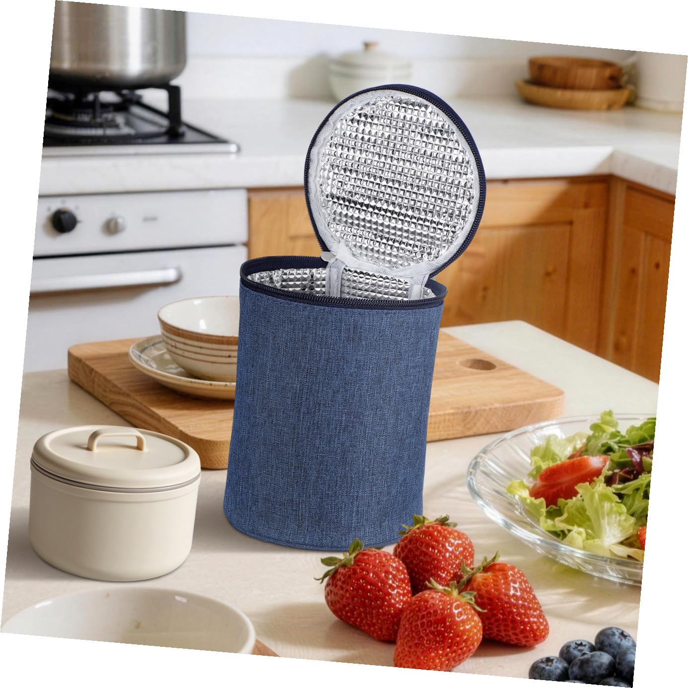 Suppenbechertasche Tragbare Isoliertasche aus Canvas und Aluminiumfolie