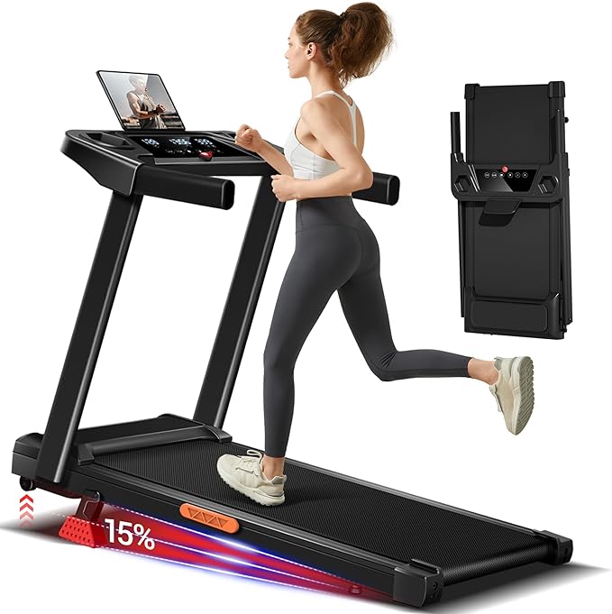 UMAY Tapis Roulant Salvaspazio con Inclinazione 15%, Tapis Roulant Elettrico 12KM/H, Tapirulan Pieghevole da Casa con Motore da 3.0 HP e Display LED, Carico Massimo 136KG