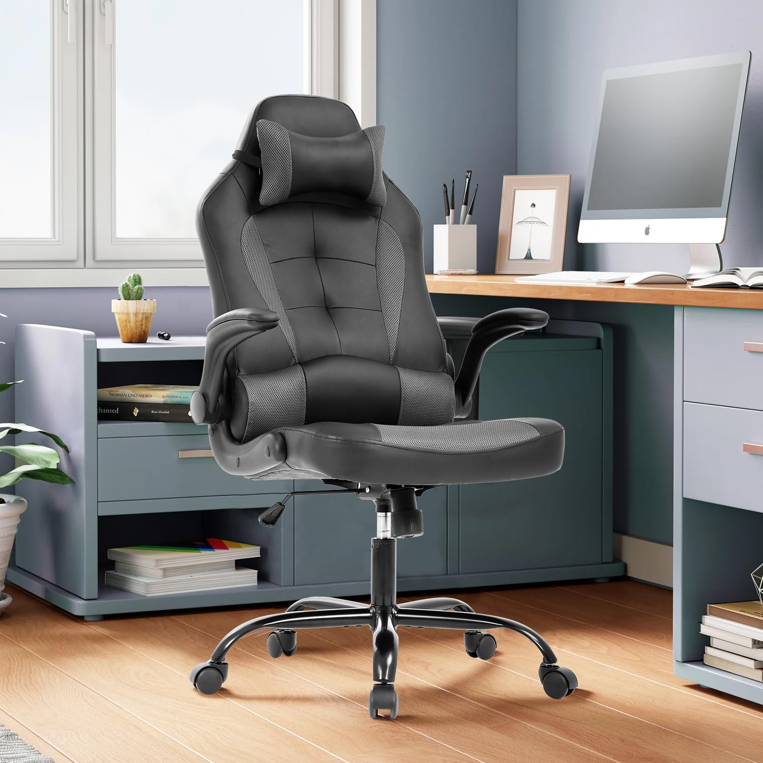Video Game Chair PC Gaming Chair Racing Gamer Chair Home Office Chair Adjustable Computer Chair Ergonomic Chair with Lumbar Support Headrest Flip Up Arms for Women Men Teens