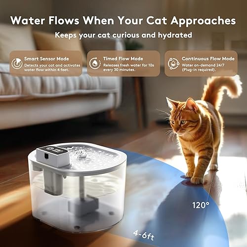 Miniatura 2 de Fuente de agua inalámbrica para gatos, dispensador automático de agua para gatos con sensor de movimiento, fuente de agua inalámbrica sin BPA para