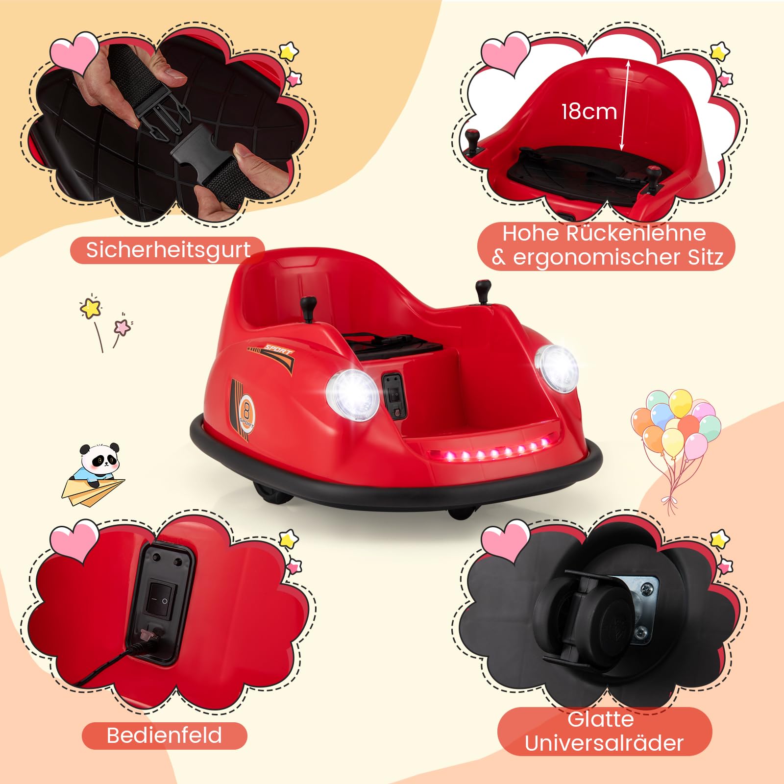 COSTWAY Autoscooter voor kinderen, 12 V, met afstandsbediening, elektrische bumper, auto met 360° draaisnelheid, muziek en licht, elektrische auto voor peuters vanaf 18 maanden, paars