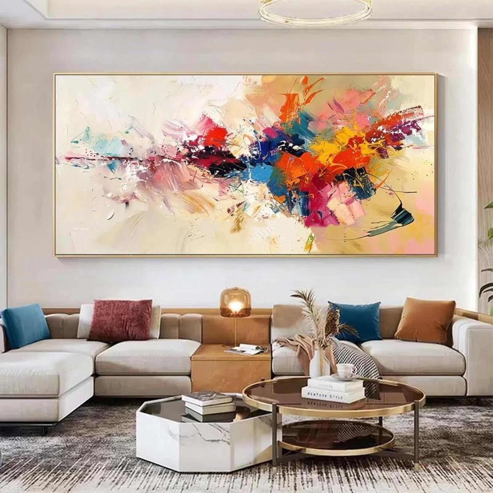 Modern Wandbilder Bunt Abstrakt Bild auf Leinwand Groß XXL Wandbild Wohnzimmer Schlafzimmer Kunstdruck Wanddekoration Modern Abstrakt Kunst Leinwandbild (Mit Rahmen, 140x70 cm)