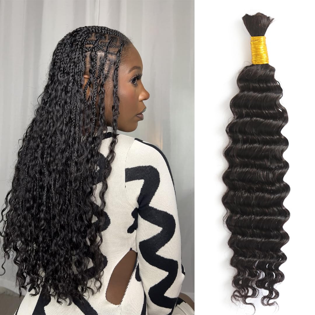 YWIGS Human Braiding Hair for Boho Braids 50G No Weft Virgin Human Hair Deep Wave Bulk Human Hair for Braiding 18inch