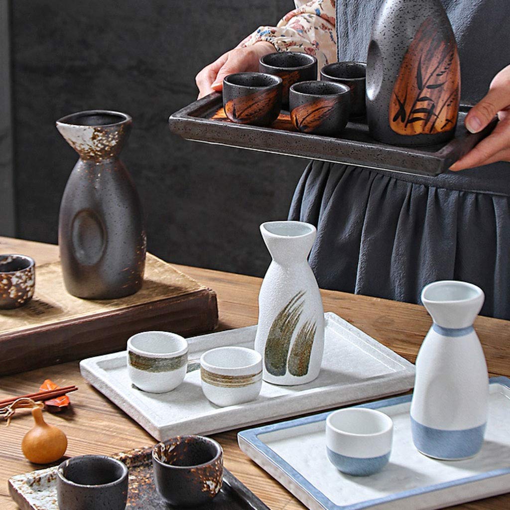 Service à Saké 3 pièces Ensemble / 5 pièces Ensemble de sake rétro tasse Japonais Séke Japonais Création de céramique Coupe Coupe froide / chaude / Thé / Sake Coupe Japonaise SE savoir-part Stockage d