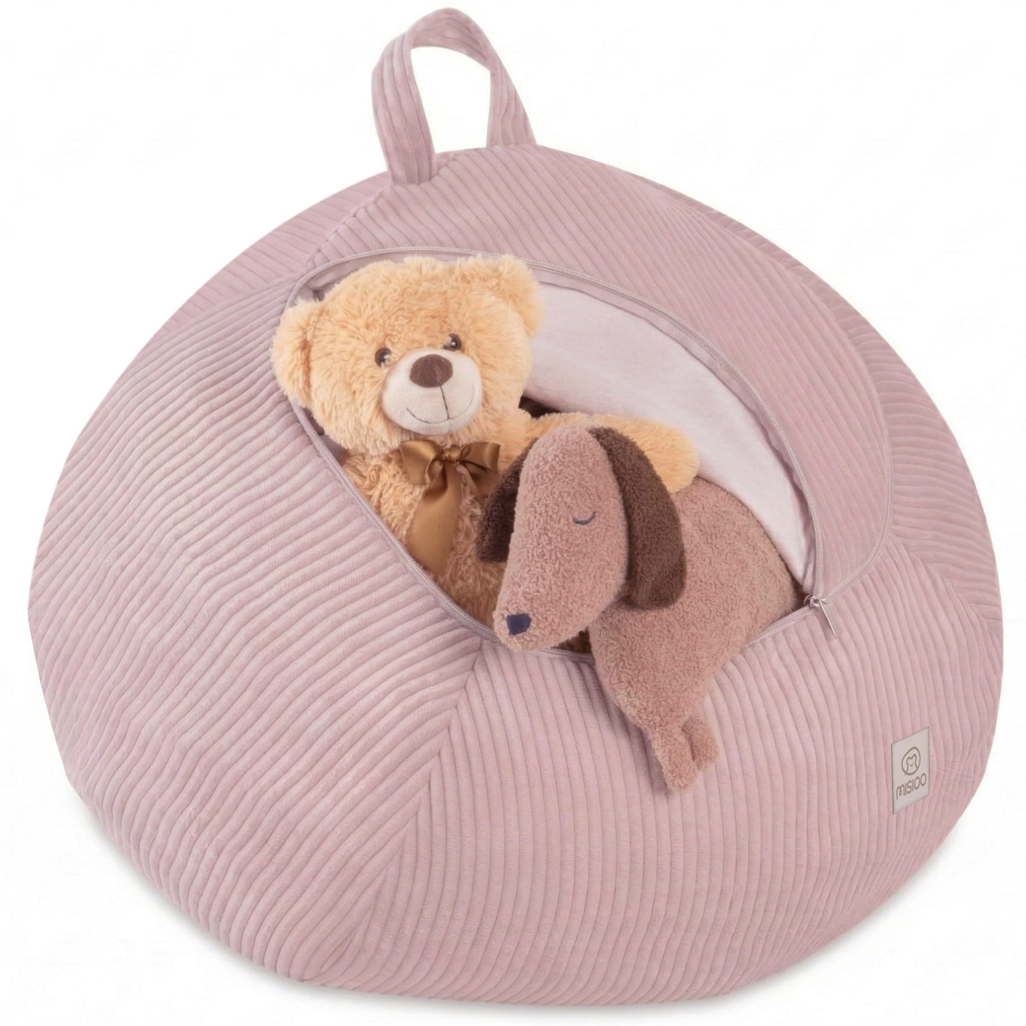 MISIOO Fodera per pouf per bambini per animali di peluche – Contenitore per giocattoli & Bean Bag in un unico – Tessuto a corda, lavabile, con chiusura lampo – Organizzatore per la cameretta dei