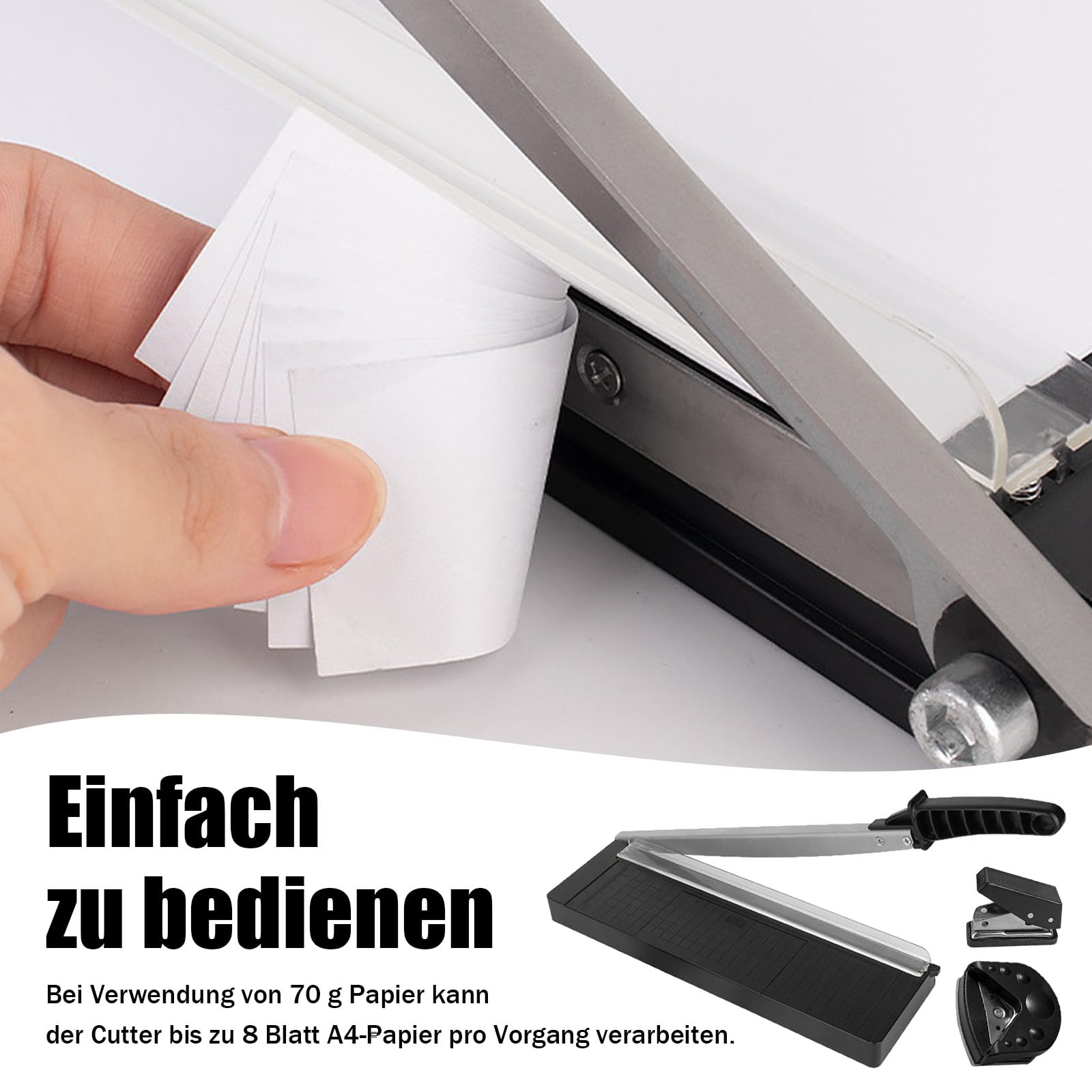 Massicot A4 Multifonction 3-en-1 – Coupe Précise, Coins Arrondis & Perforateur – Jusqu’à 8 Feuilles – Idéal Maison, École, Bureau Et Loisirs Créatifs