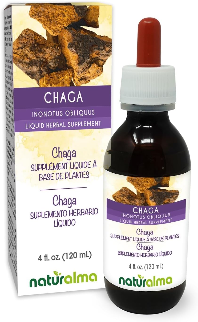 Naturalma Chaga (Inonotus obliquus) Mushroom Alcohol-Free Tincture - 4 fl oz Liquid Extract in Drops - Herbal Supplement - Vegan