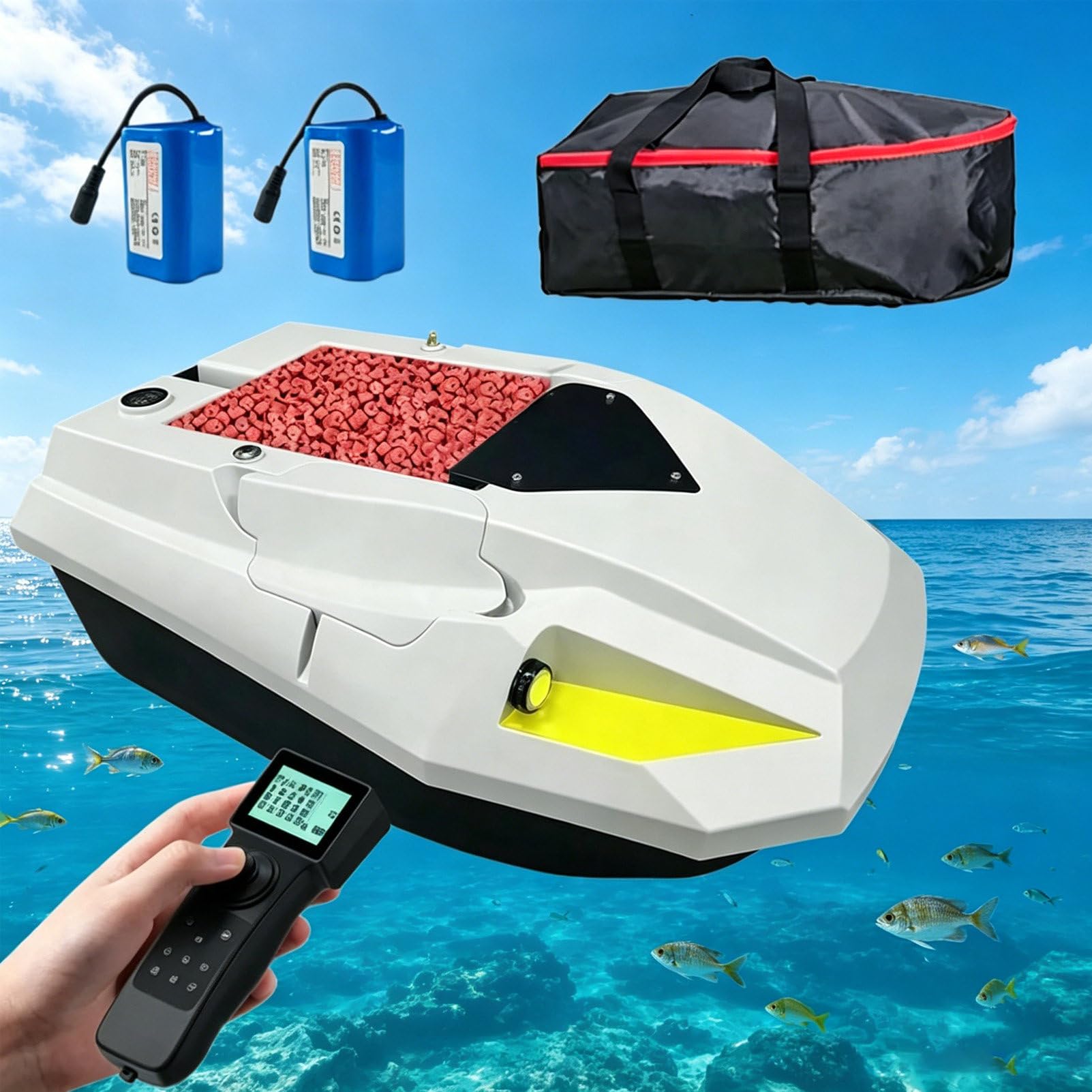 Pvxa Fishing Bait Boat,Smart RC Bait Boats Speedboat,Rc Bait Release Boat, 2x15600mAh Batteries, 100 GPS Points, Night Fishing Lights, for Bait Delivery and Trolling
