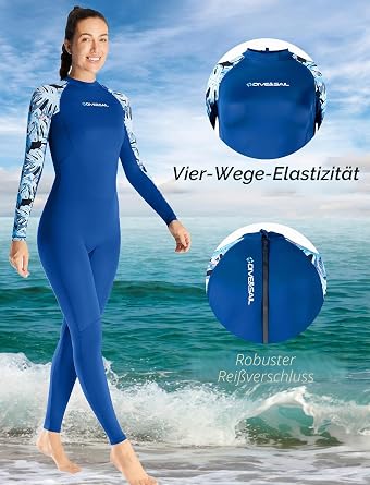 Women's Full Body Rush Guard Swimsuit One Piece Zip Surfing Snorkelling with Sun Suit Swimwear with Sun Protection
