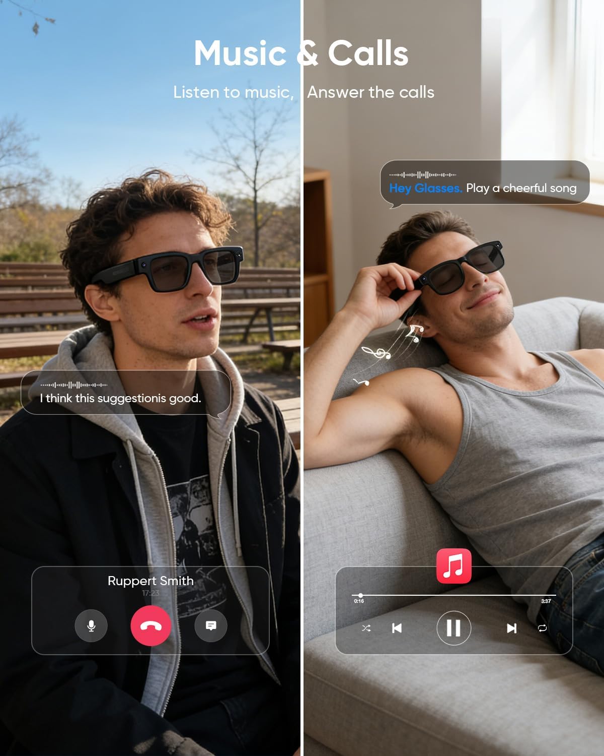 CJkao Smart Glasses with Camera, HD Camera Glasses, Video Recording, Voice Assistant Control Bluetooth Music ai Glasses for Teenager Men Women(G2-Black)