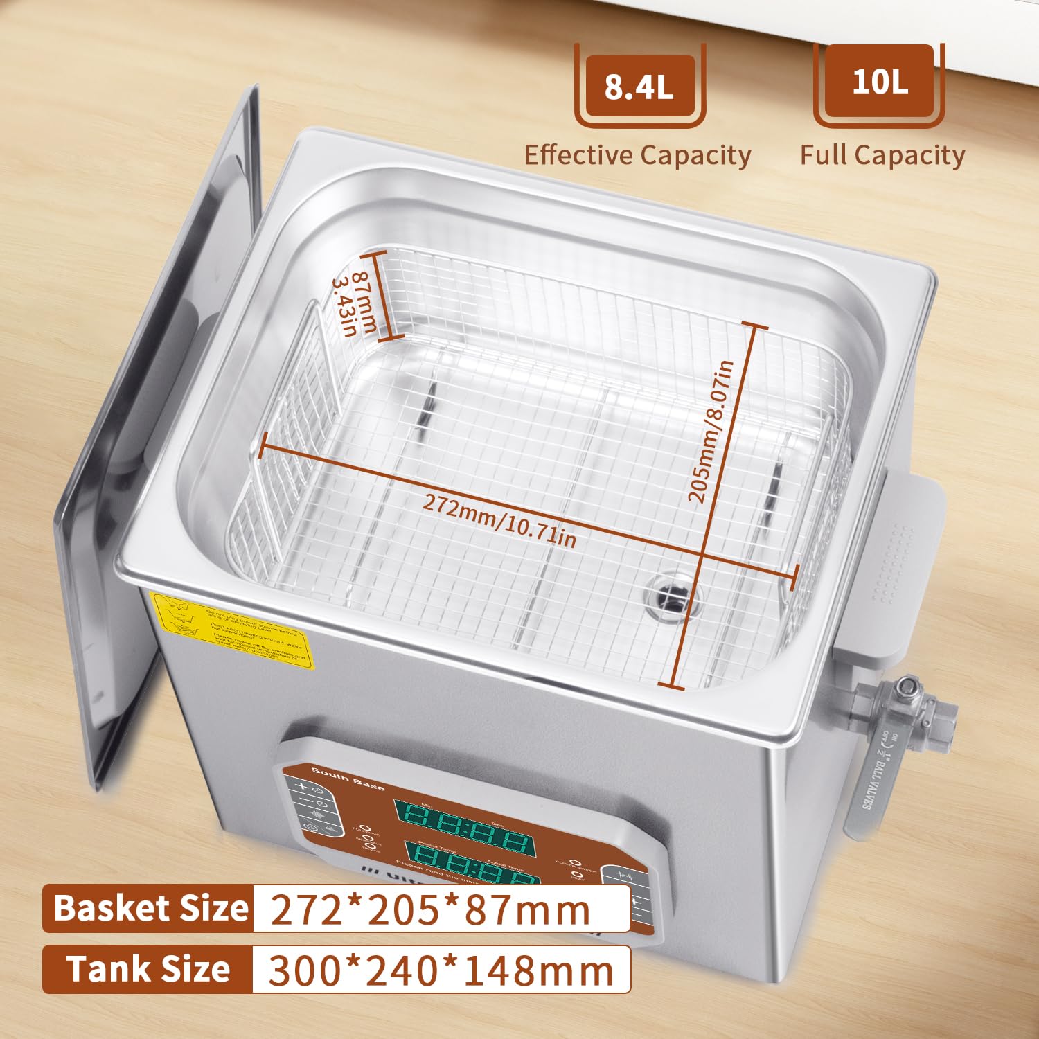 SOUTH BASE Pulitore a Ultrasuoni, 10L con Cestello, Timer e Riscaldatore, Macchina per Pulizia a Ultrasuoni a Controllo Touch 240W per Pulire Pistole, Motori, Parti del Carburatore, Catene.