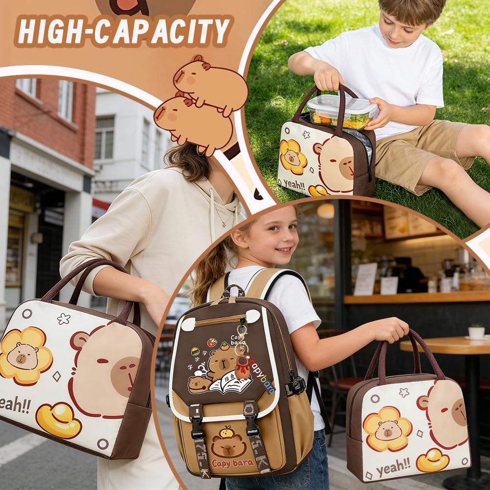 Set de mochila Capybara con bolsa de almuerzo y llavero, mochilas infantiles, mochila escolar, mochila para libros, artículos escolares, regalo para niño, niña, instituto 46x29x16cm