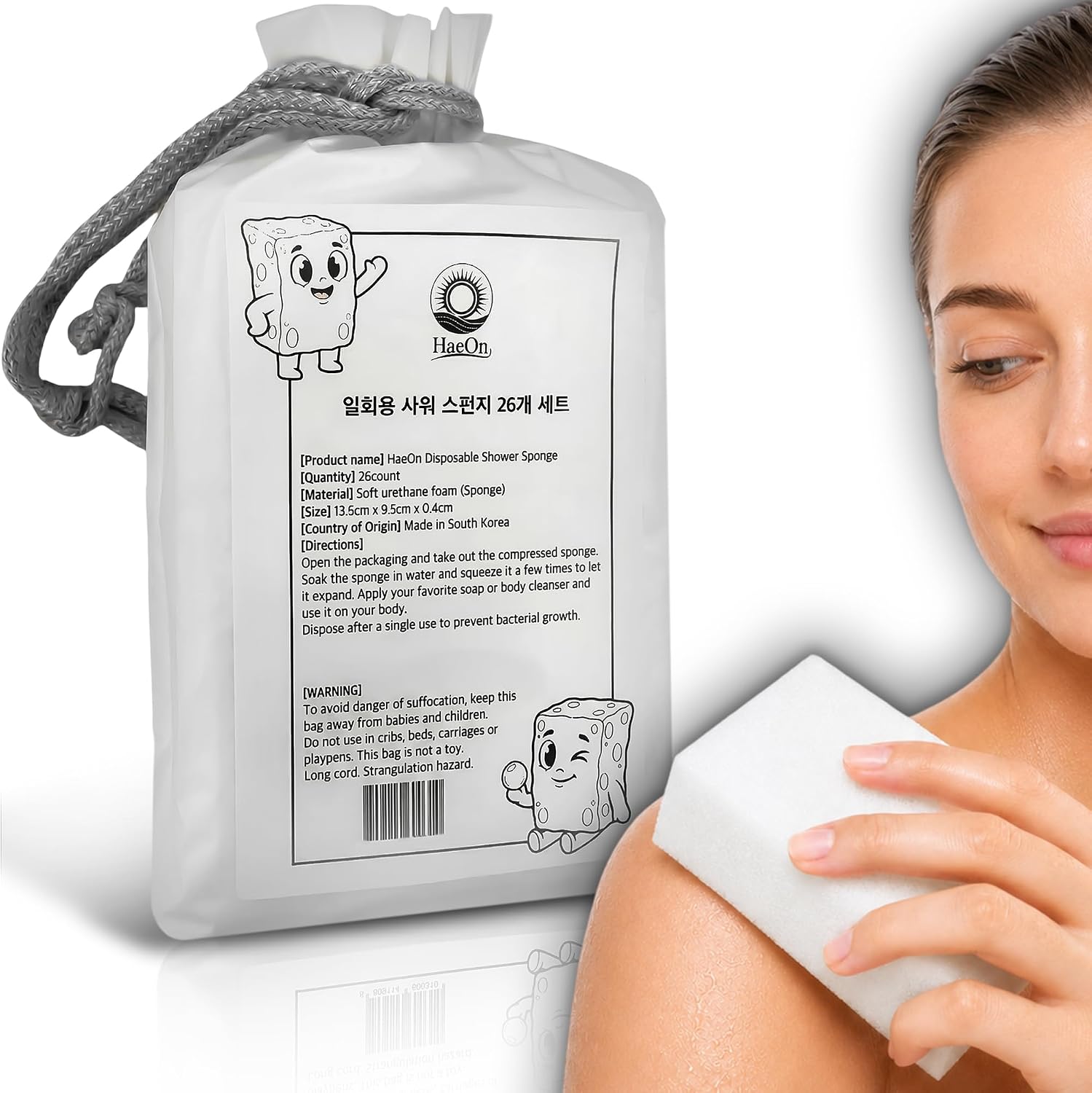 Disposable Shower Bath Sponge 26Pack Easy to Carry Anytime Anywhere Camping, Travel, Hotel Clean Shower Sponge Supplies | Korean Hotel Amenities (White, Pack of 26)