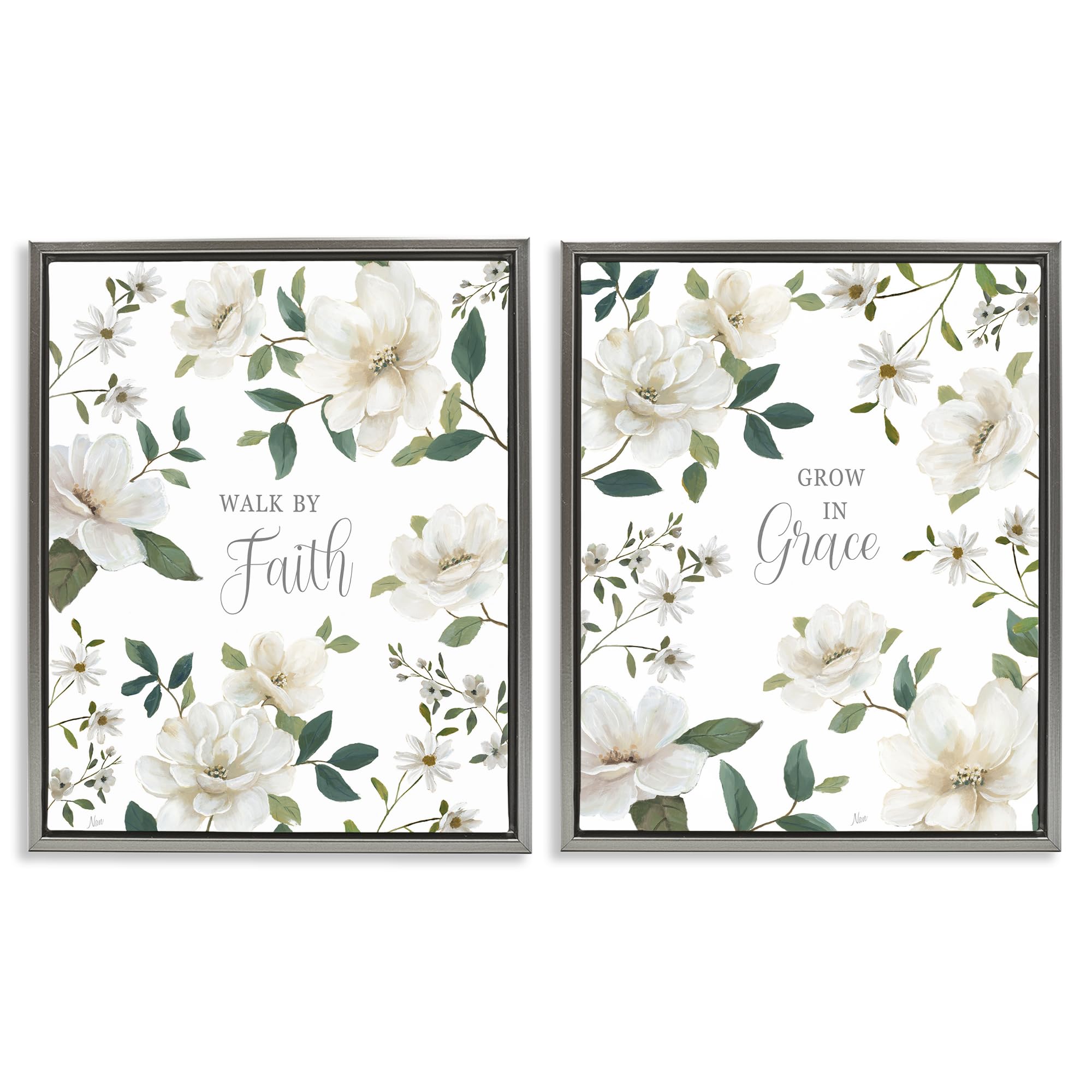 Stupell Industries Luster Gray (Matte) 'Spiritual Faith Sayings With Florals', 2Pc Floating Frame Art Set 2, Gray, 25 X 31 Inches, Easy To Hang And Sturdy, Made In Usa, By Nan