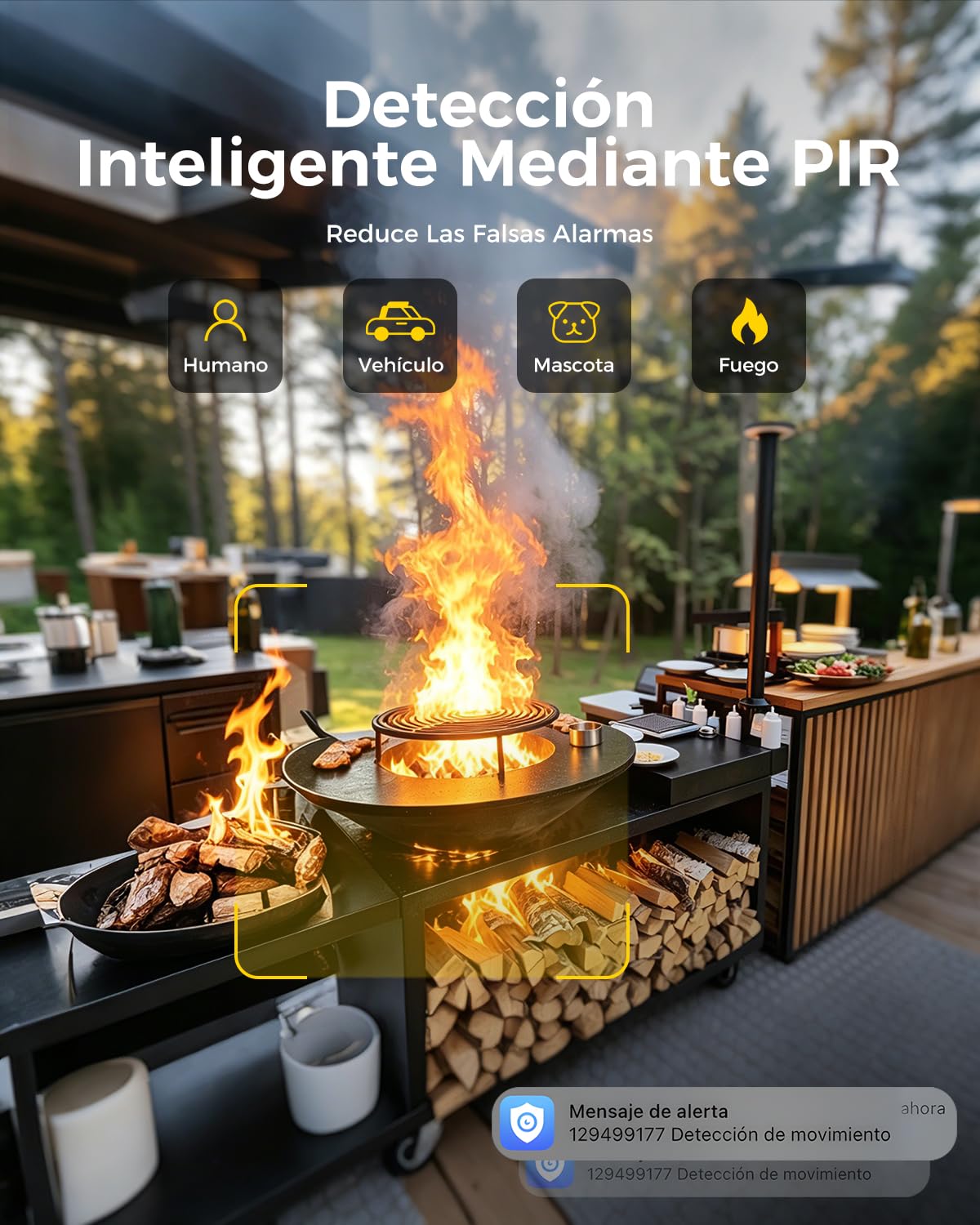 2K Cámara de Vigilancia WiFi Exterior Solar,360° PTZ,Sin Cables | Panel Solar Integrado, Carga en Días Nublados, Detección Humana PIR, Alerta de Peligro, Visión Nocturna Color, IP66